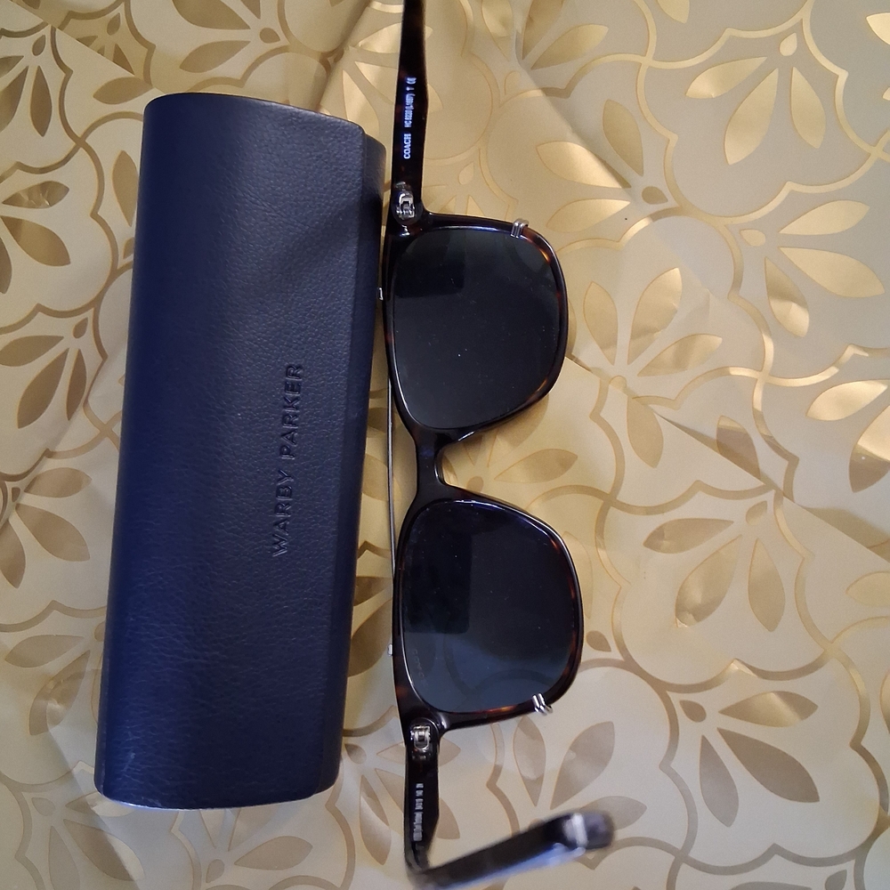 🔥Coach DARK TORTOISE Black Square Frame Sunglasses Blue Shades & FREE GIFT - Picture 12 of 13